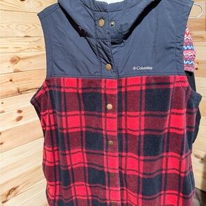 Columbia Red and Black Plaid Vest
